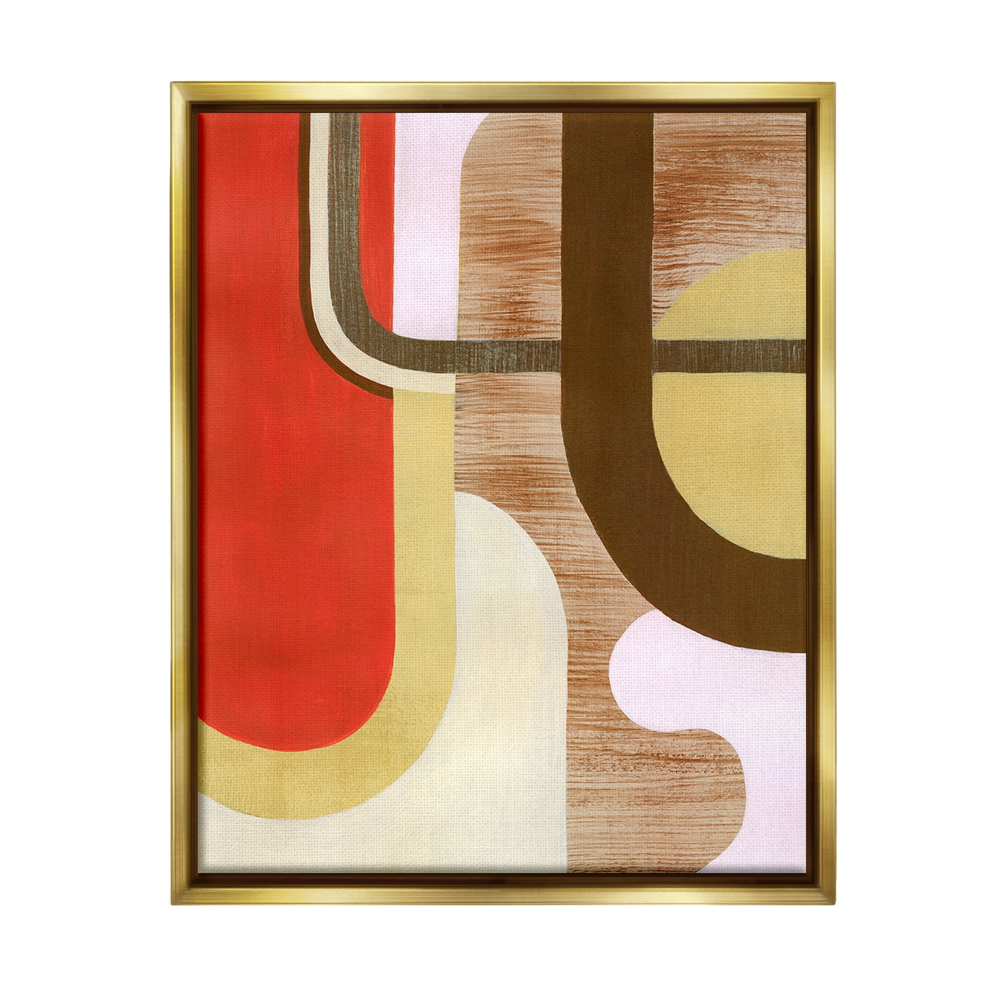 Stupell Industries Rustic Curved Shapes Abstract Painting Gold Floater Framed Canvas Art Print Wall Art, 25 x 31