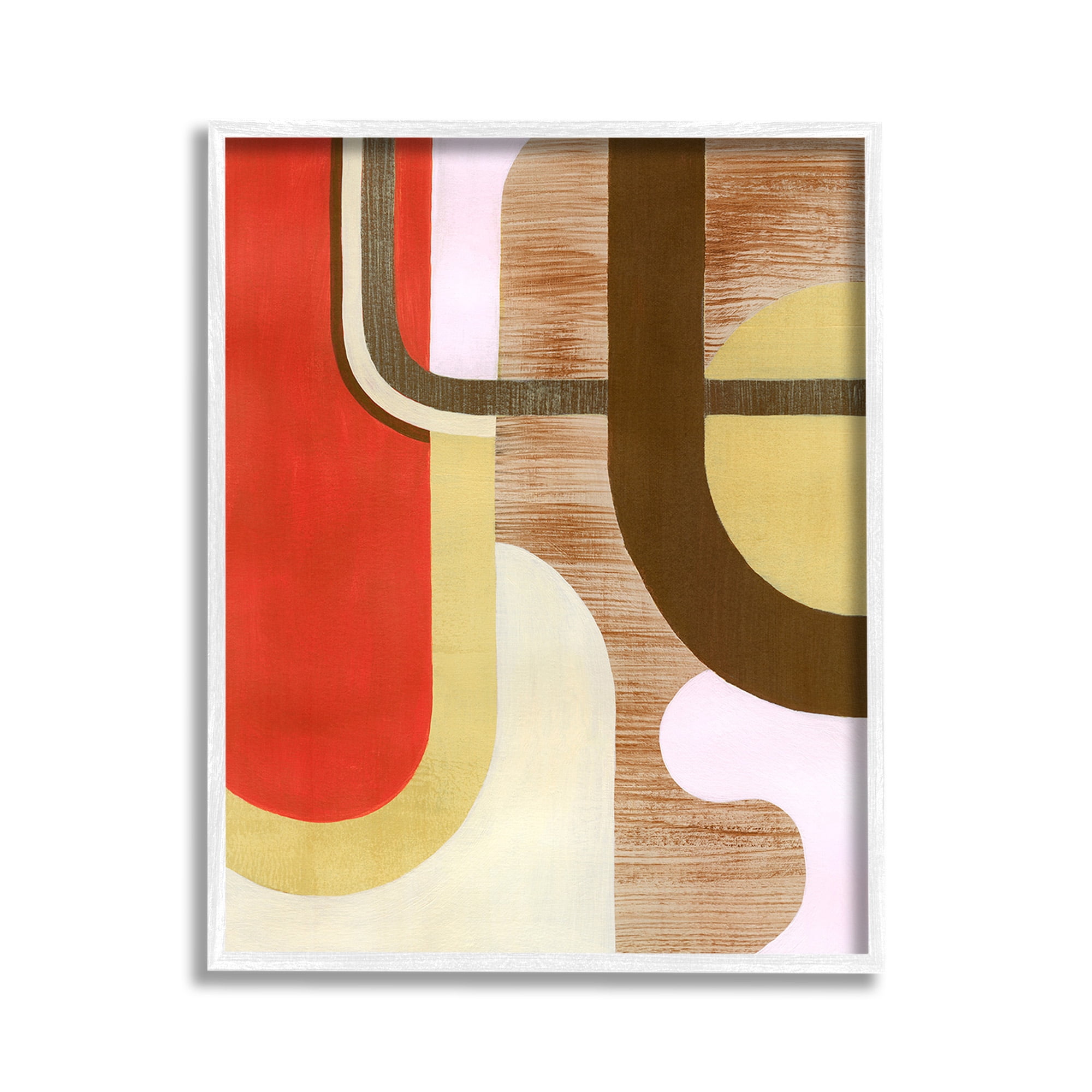 Stupell Industries Rustic Curved Shapes Abstract Painting White Framed Art Print Wall Art, 11 x 14