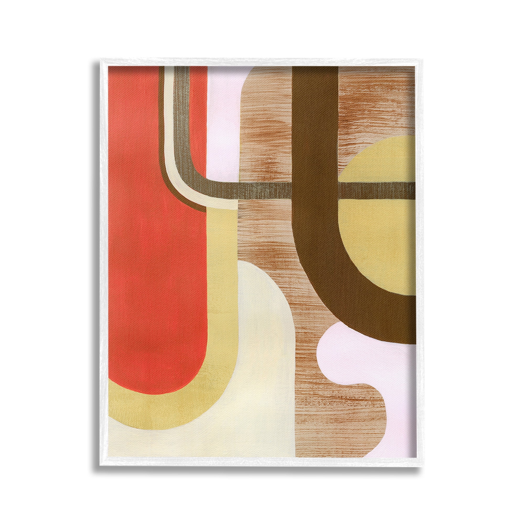 Stupell Industries Rustic Curved Shapes Abstract Painting White Framed Art Print Wall Art, 16 x 20