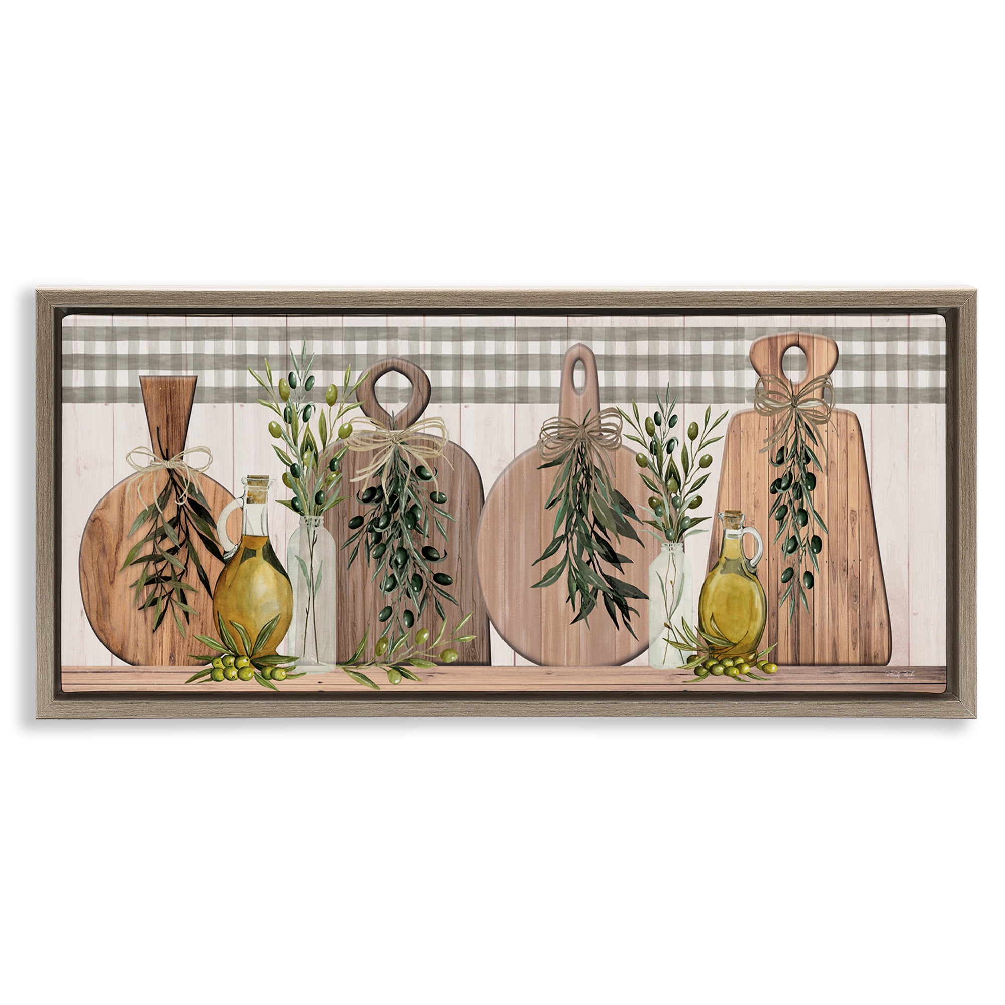 Stupell Industries Rustic Cutting Boards Food & Beverage Painting Brown Floater Framed Canvas Art Print Wall Art, 31 x 14