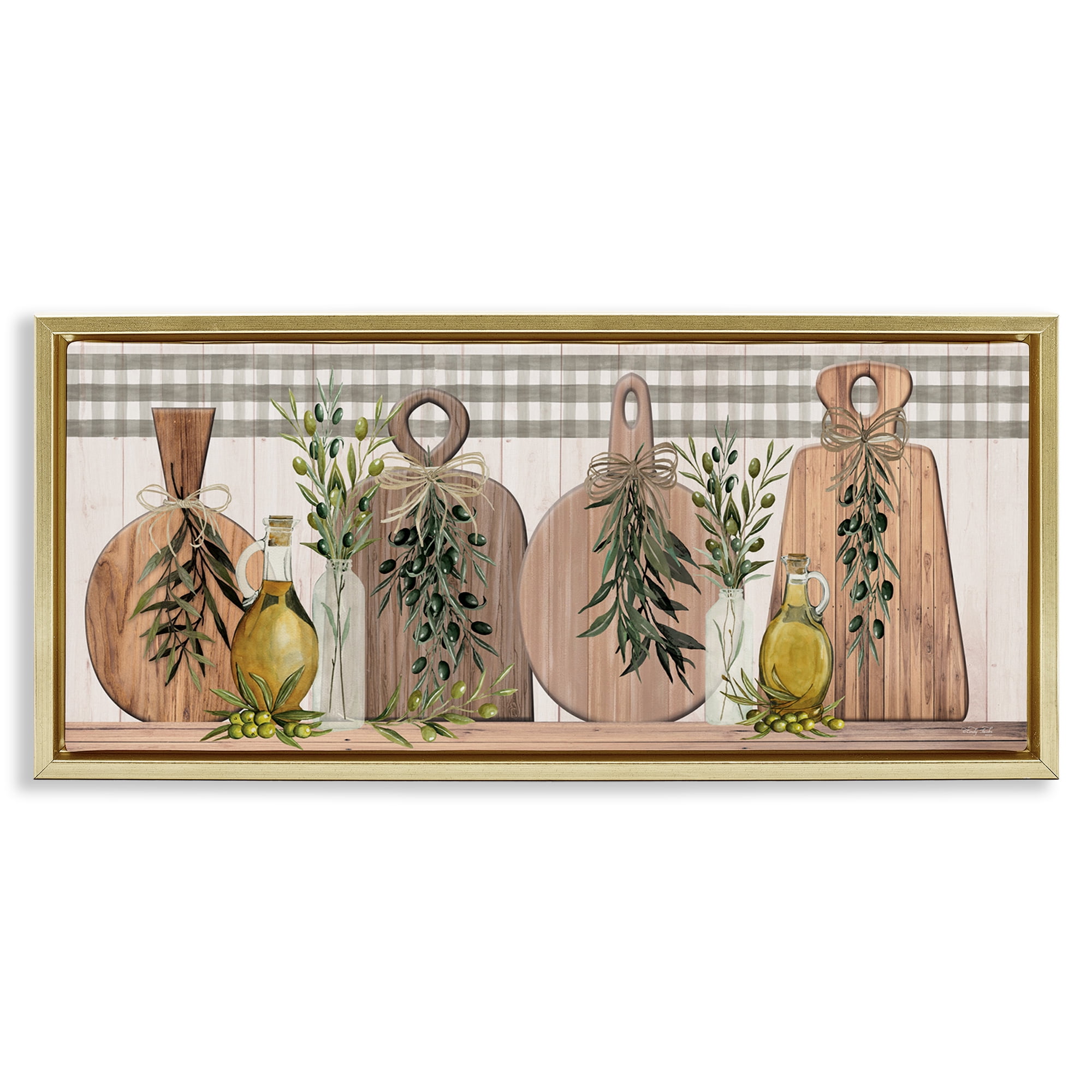 Stupell Industries Rustic Cutting Boards Food & Beverage Painting Gold Floater Framed Canvas Art Print Wall Art, 31 x 14