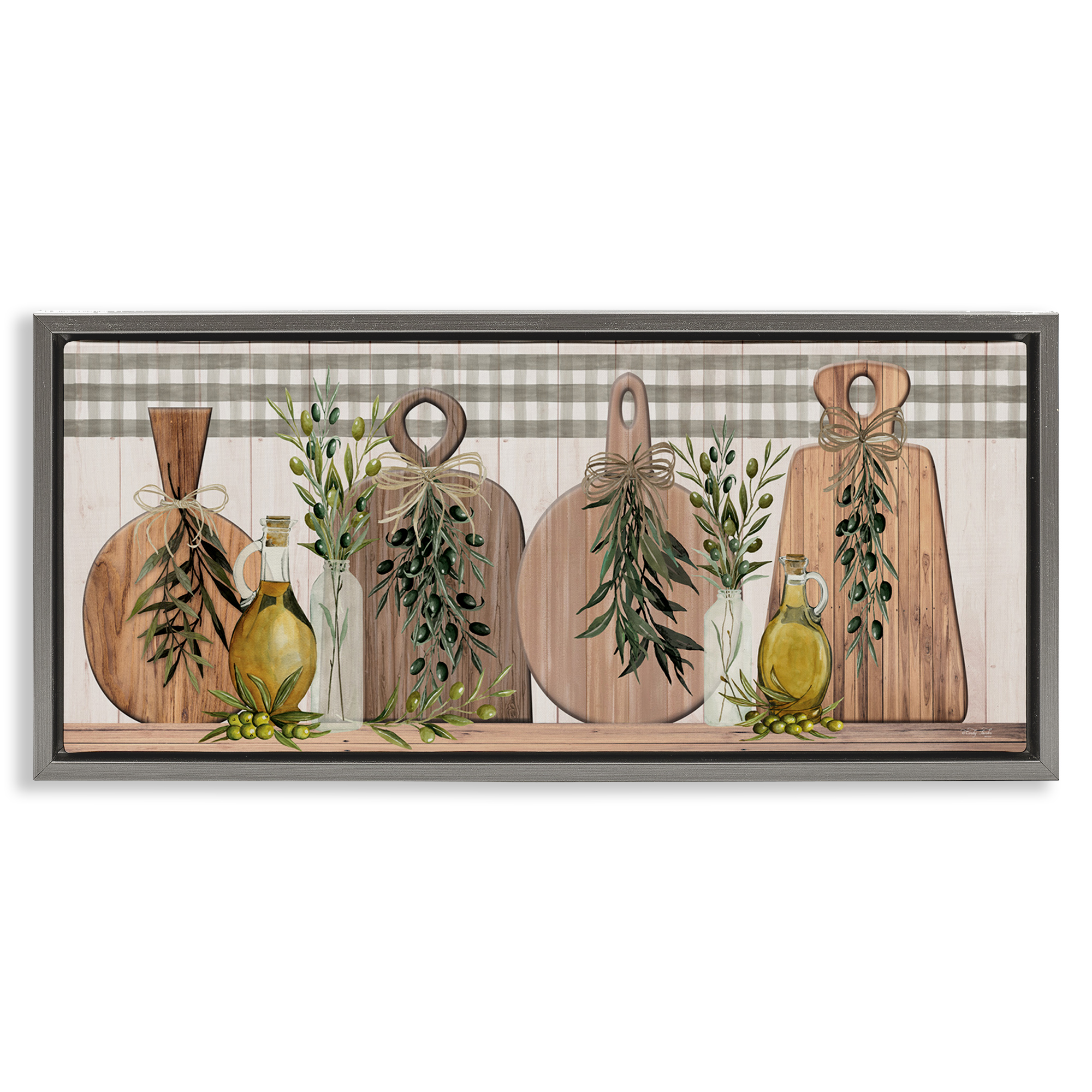 Stupell Industries Rustic Cutting Boards Food & Beverage Painting Gray Floater Framed Canvas Art Print Wall Art, 31 x 14