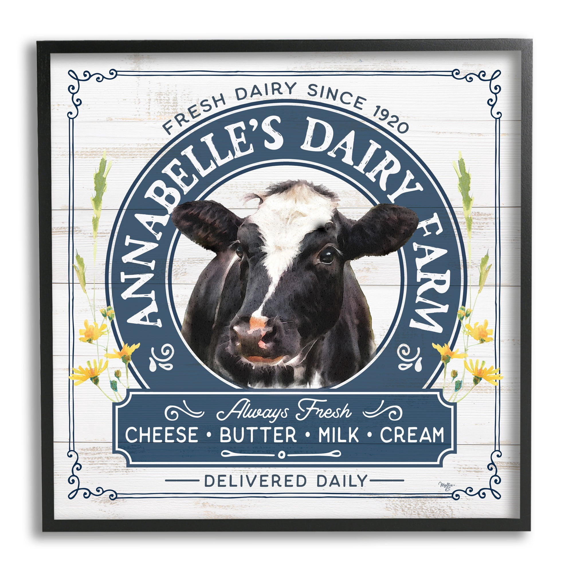 Stupell Industries Rustic Dairy Farm Ad Animals & Insects Painting Black Framed Art Print Wall Art, 17 x 17