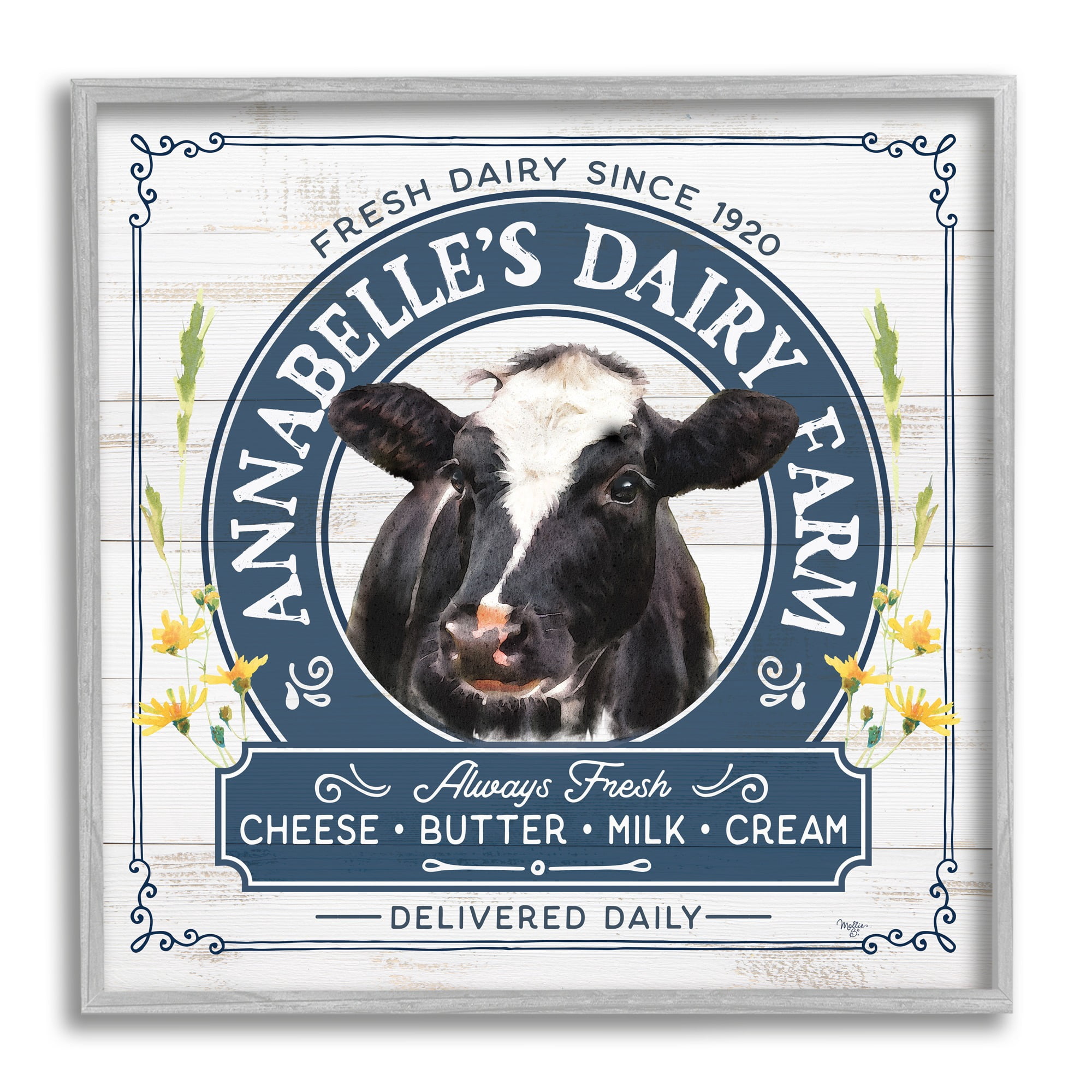 Stupell Industries Rustic Dairy Farm Ad Animals & Insects Painting Gray Framed Art Print Wall Art, 12 x 12