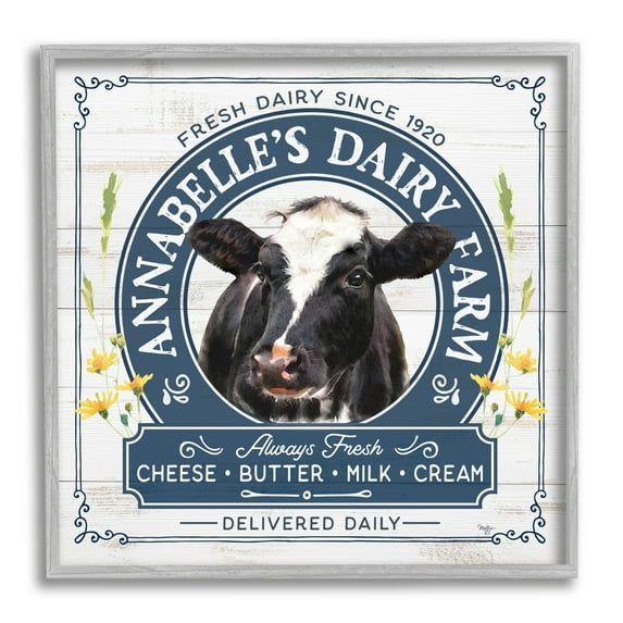 Stupell Industries Rustic Dairy Farm Ad Animals & Insects Painting Gray Framed Art Print Wall Art, 12 x 12