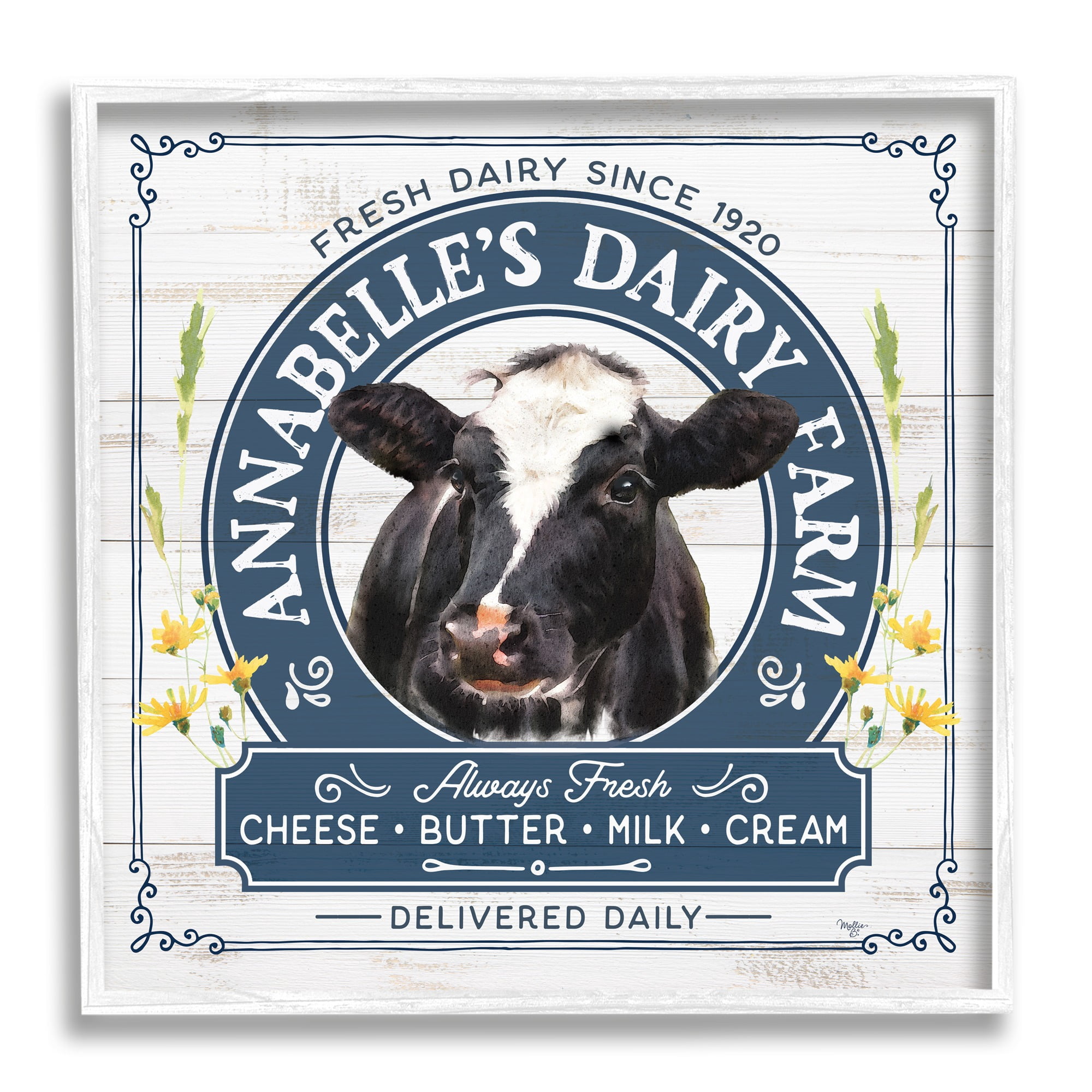 Stupell Industries Rustic Dairy Farm Ad Animals & Insects Painting White Framed Art Print Wall Art, 17 x 17