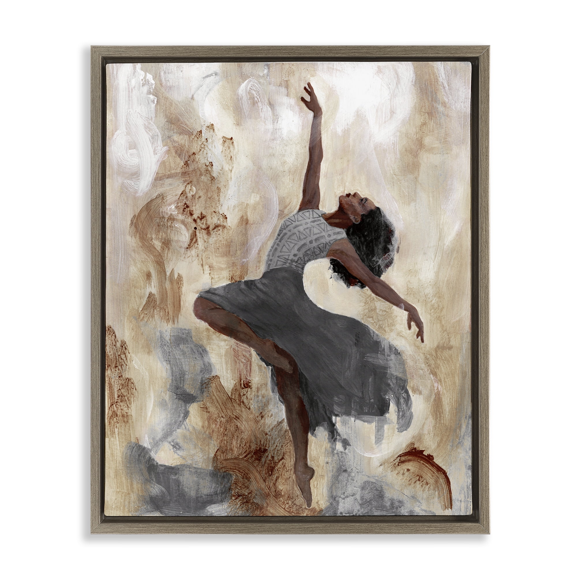 Stupell Industries Rustic Dancing Woman Novelty Painting Brown Floater Framed Art Print Wall Art, 17 x 21