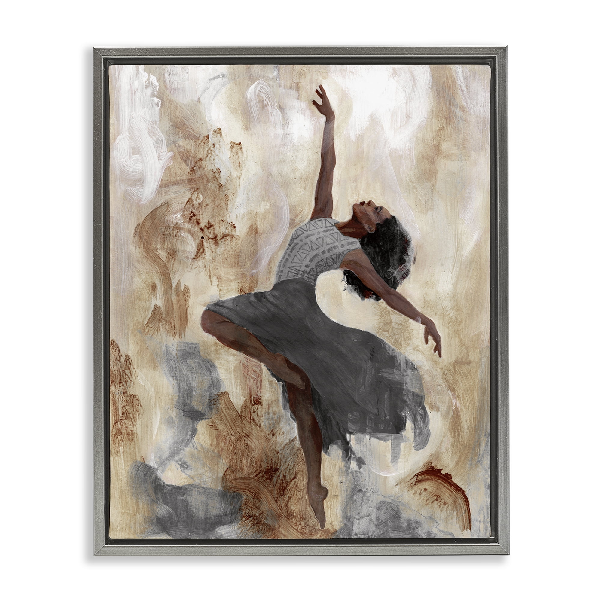 Stupell Industries Rustic Dancing Woman Novelty Painting Gray Floater Framed Art Print Wall Art, 25 x 31