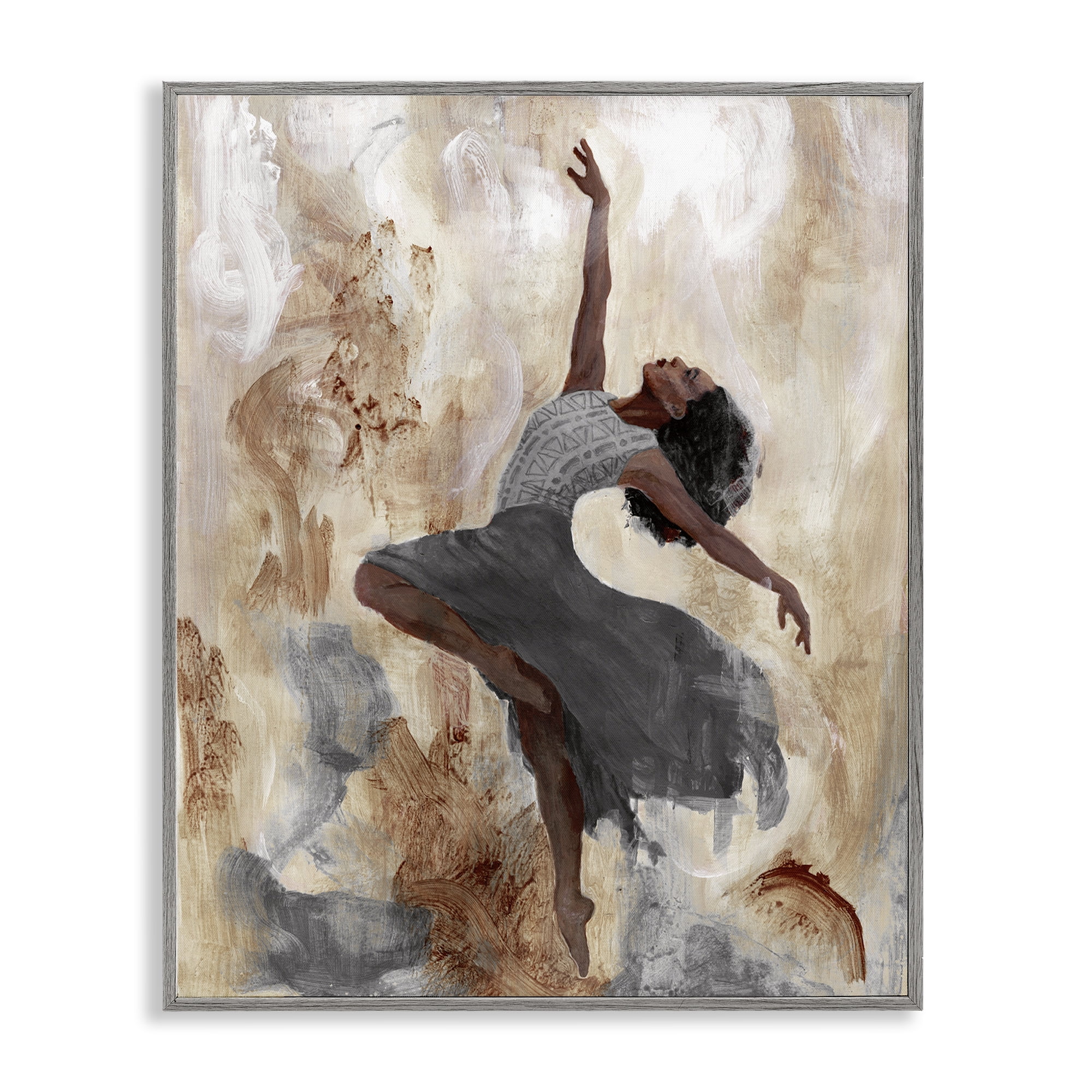 Stupell Industries Rustic Dancing Woman Novelty Painting Gray Framed Art Print Wall Art, 24 x 30