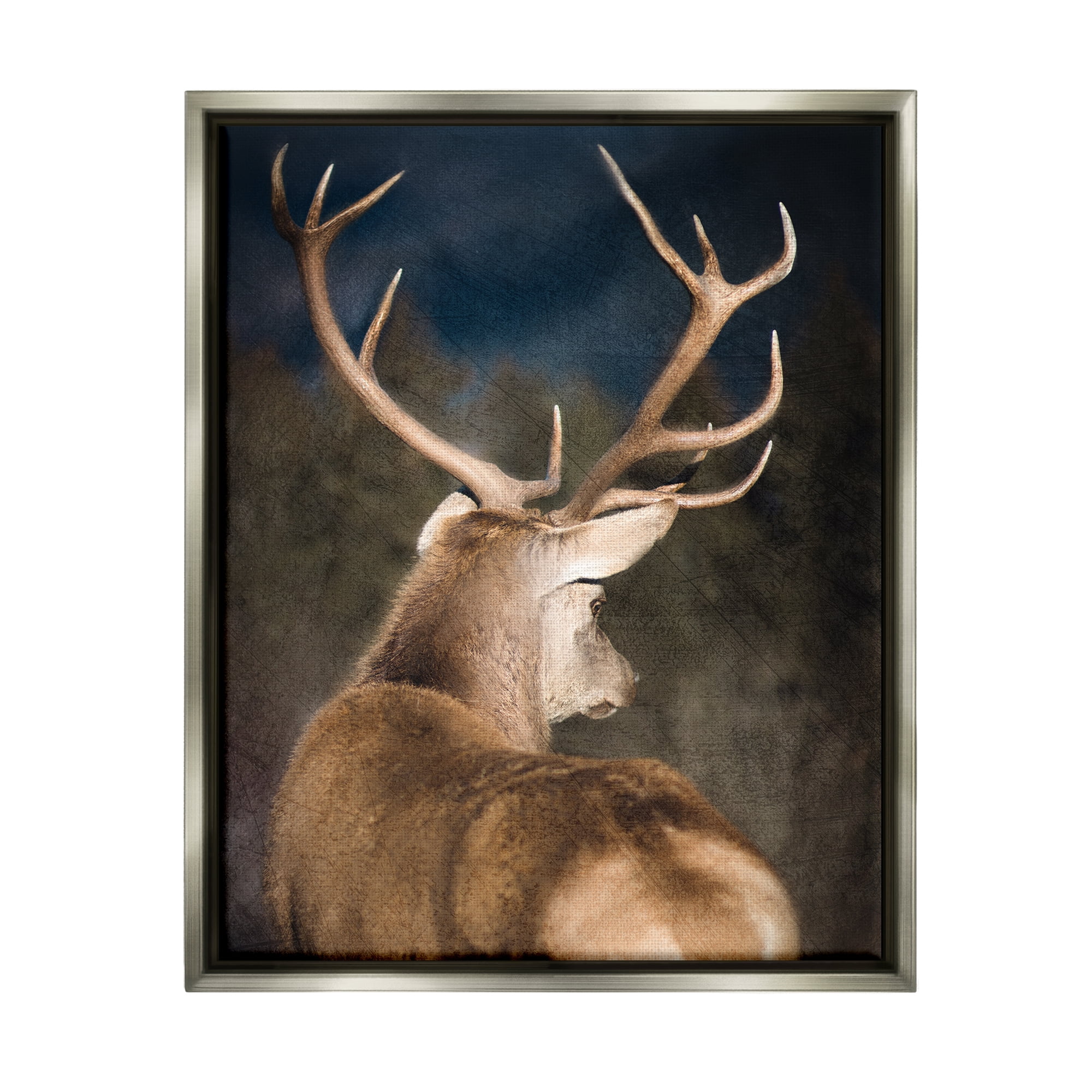 Stupell Industries Rustic Dark Deer Portrait Animals & Insects Painting Gray Floater Framed Canvas Art Print Wall Art, 25 x 31