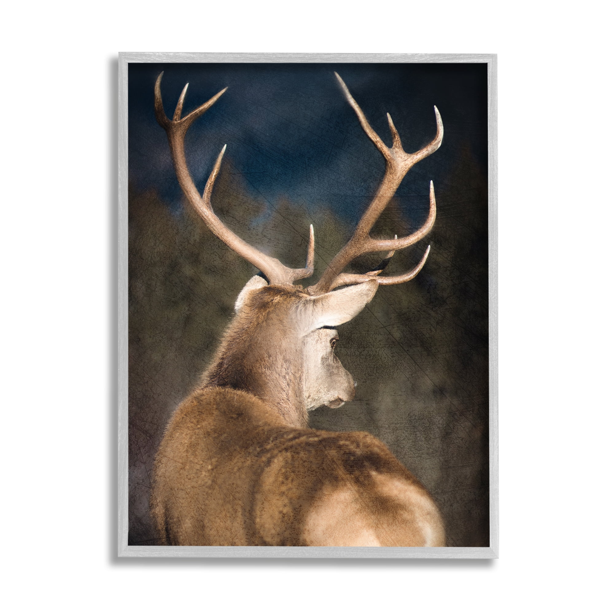 Stupell Industries Rustic Dark Deer Portrait Animals & Insects Painting Gray Framed Art Print Wall Art, 24 x 30