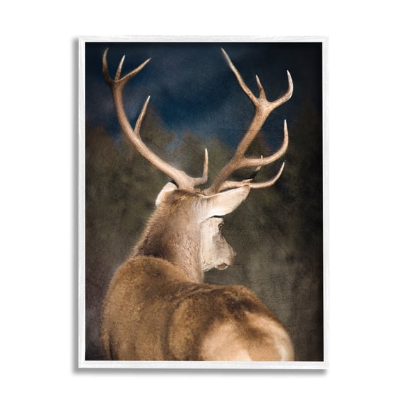 Stupell Industries Rustic Dark Deer Portrait Animals & Insects Painting White Framed Art Print Wall Art, 11 x 14