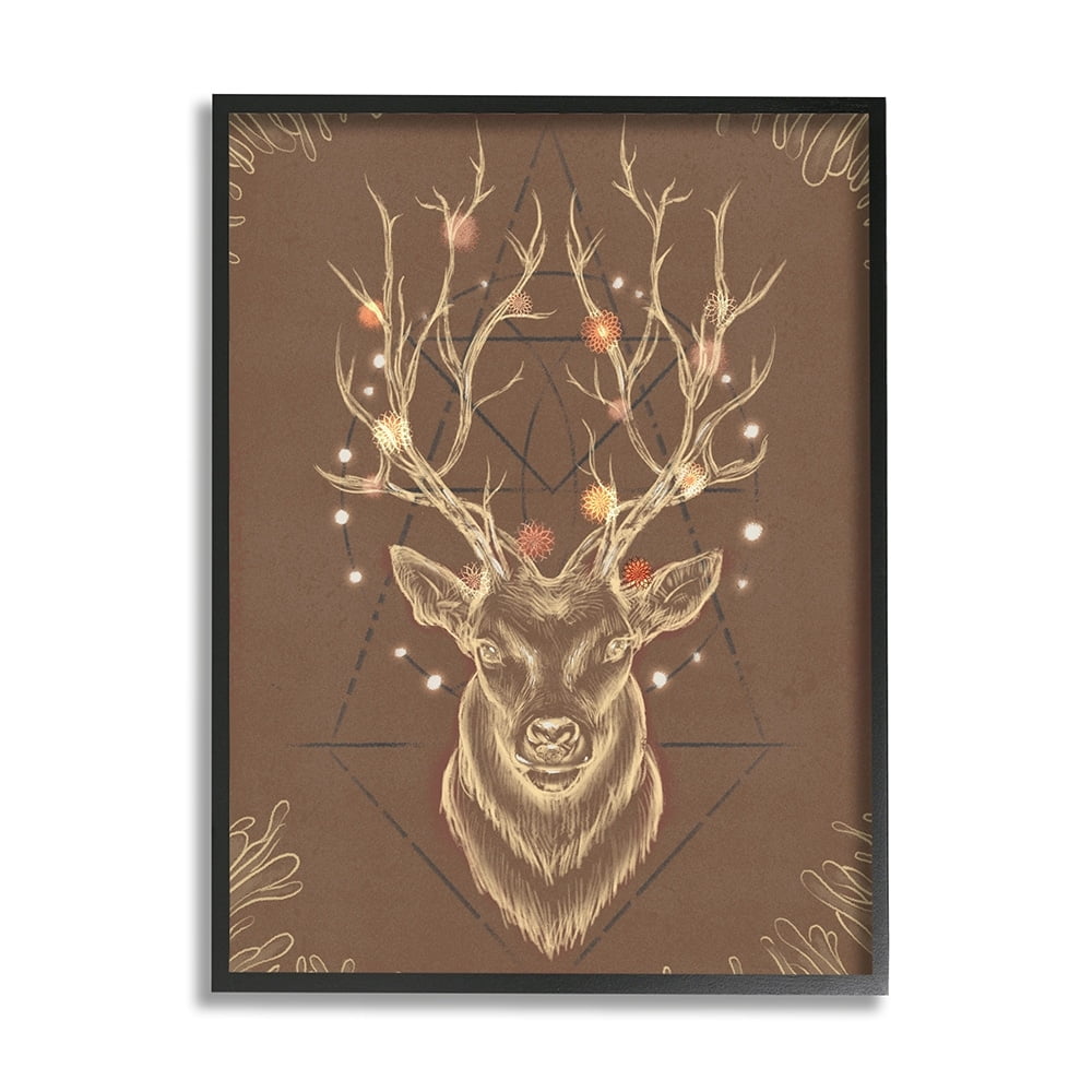 Stupell Industries Rustic Deer Antlers Abstract Geometric Sketch Black Framed by Ziwei Li