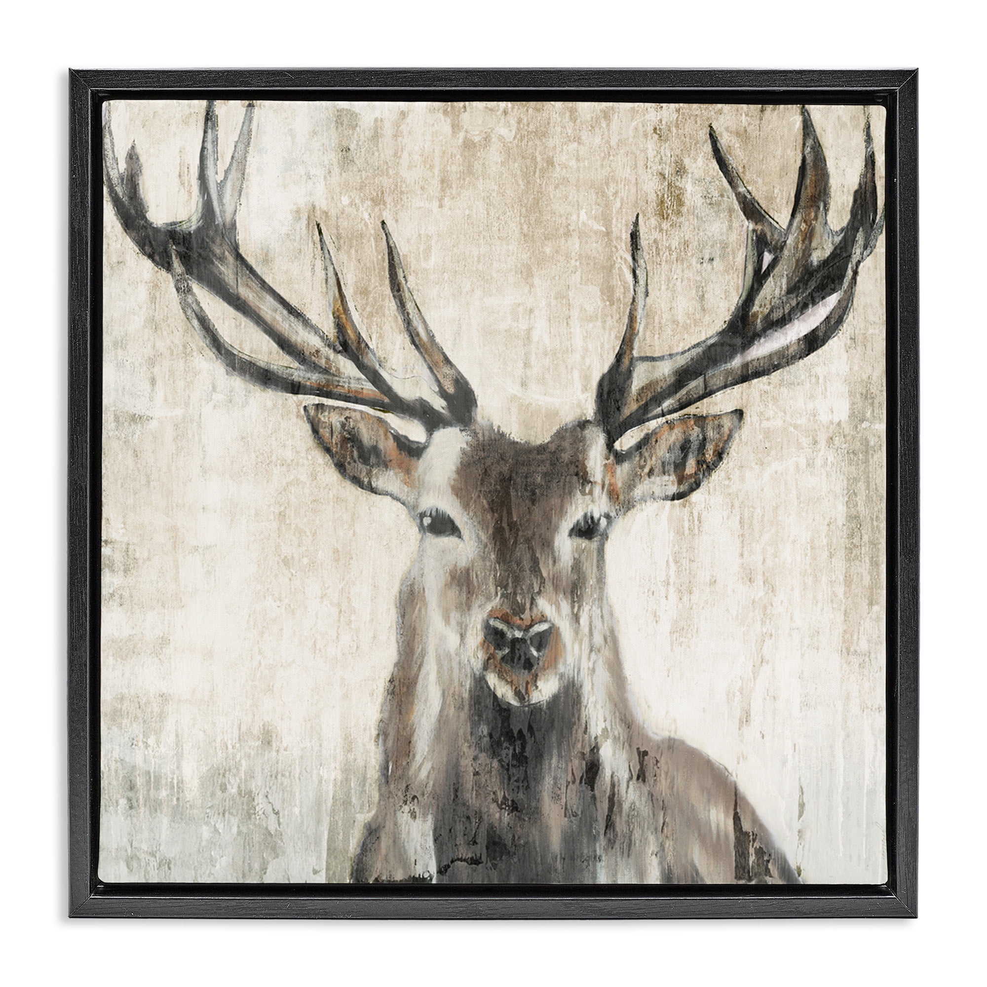 Stupell Industries Rustic Deer Elk Wildlife Portrait Animals & Insects Painting Black Floater Framed Canvas Art Print Wall Art, 25 x 25
