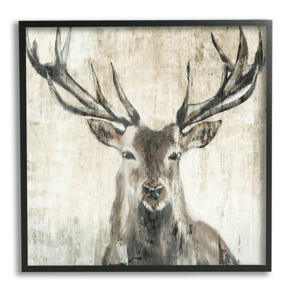 Stupell Industries Rustic Deer Elk Wildlife Portrait Animals & Insects Painting Black Framed Art Print Wall Art