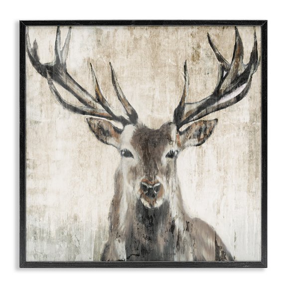 Stupell Industries Rustic Lodge Rustic Deer Elk Wildlife Portrait Black Framed Giclee Art, 24 x 24, by Liz Jardine