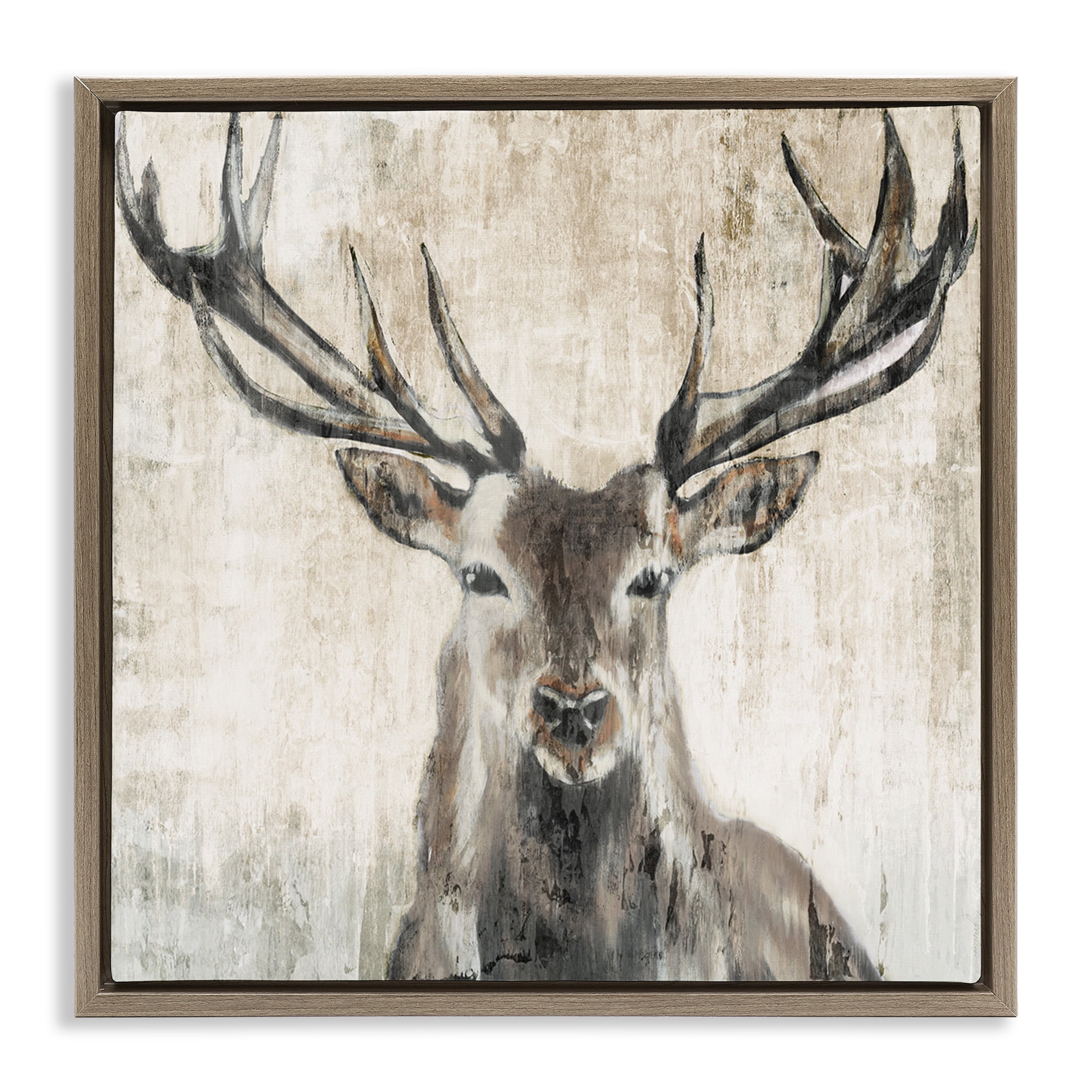 Stupell Industries Rustic Deer Elk Wildlife Portrait Animals & Insects Painting Brown Floater Framed Canvas Art Print Wall Art, 25 x 25