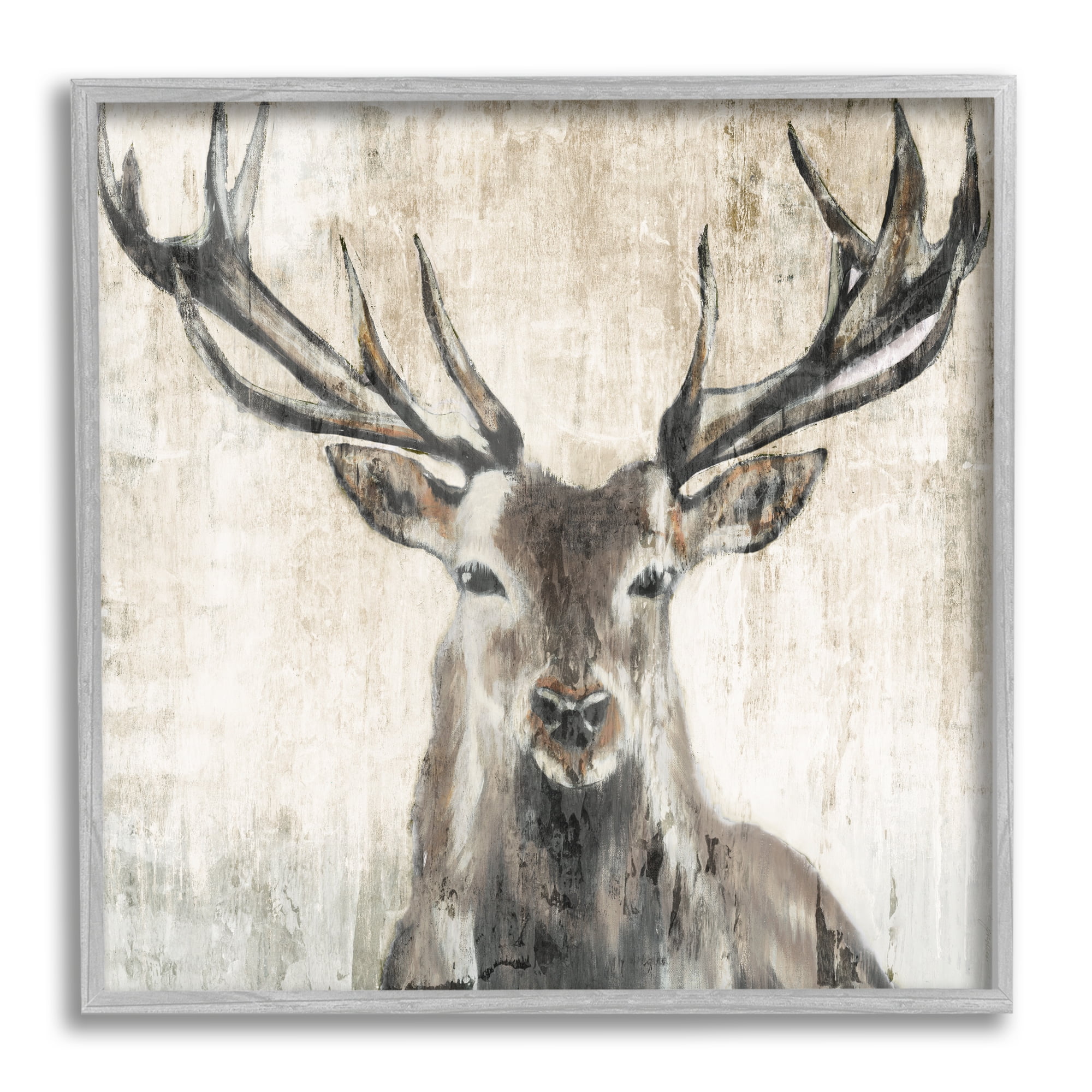 Rustic Gray Framed Deer Elk Wildlife Canvas Print, 17 x 17