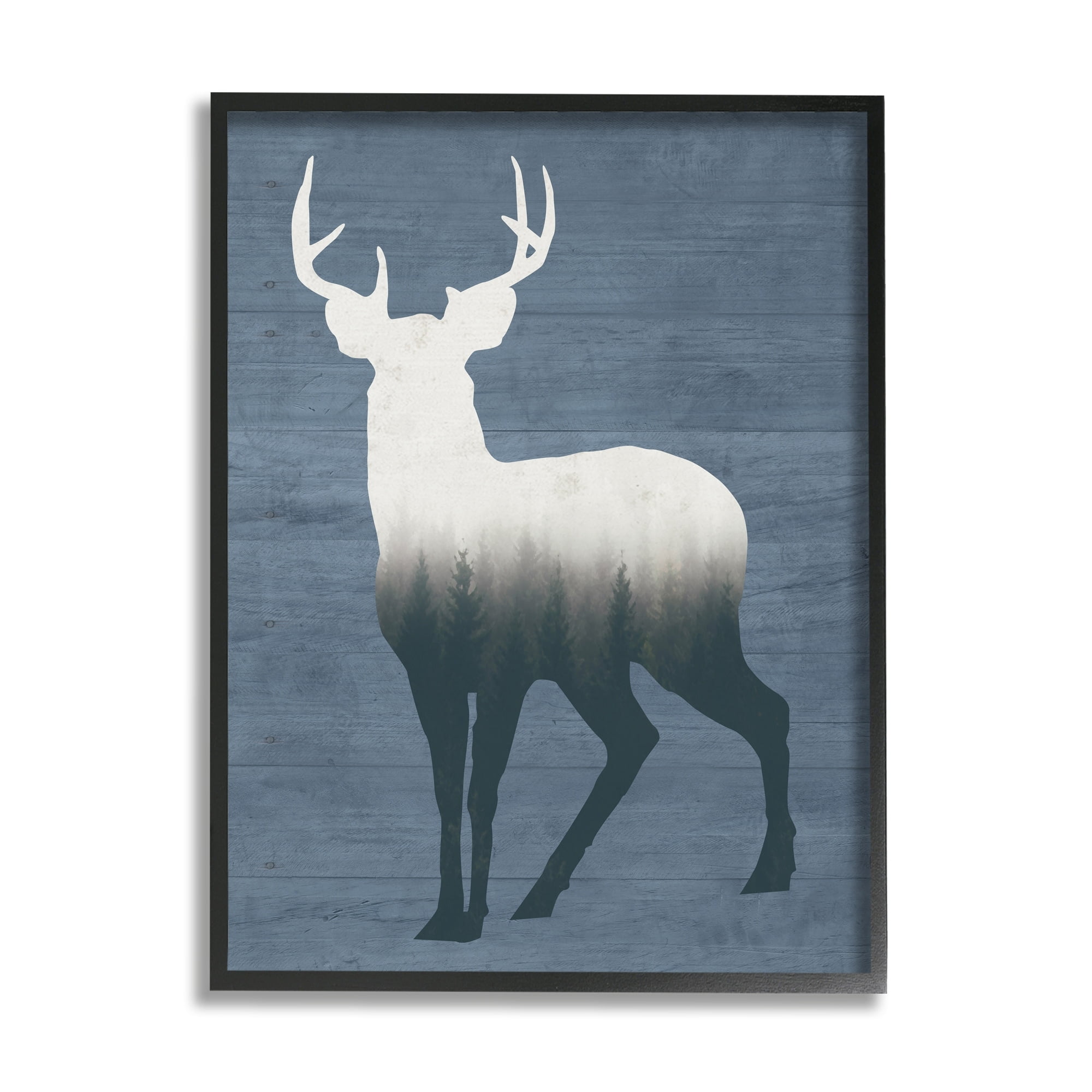 Stupell Industries Rustic Deer Silhouette Cabin Style Grain Pattern Graphic Art Black Framed Art Print Wall Art, Design by Lettered and Lined