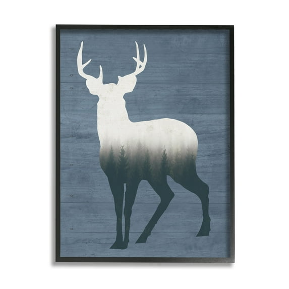 Stupell Industries Rustic Deer Silhouette Cabin Style Grain Pattern Graphic Art Black Framed Art Print Wall Art, Design by Lettered and Lined