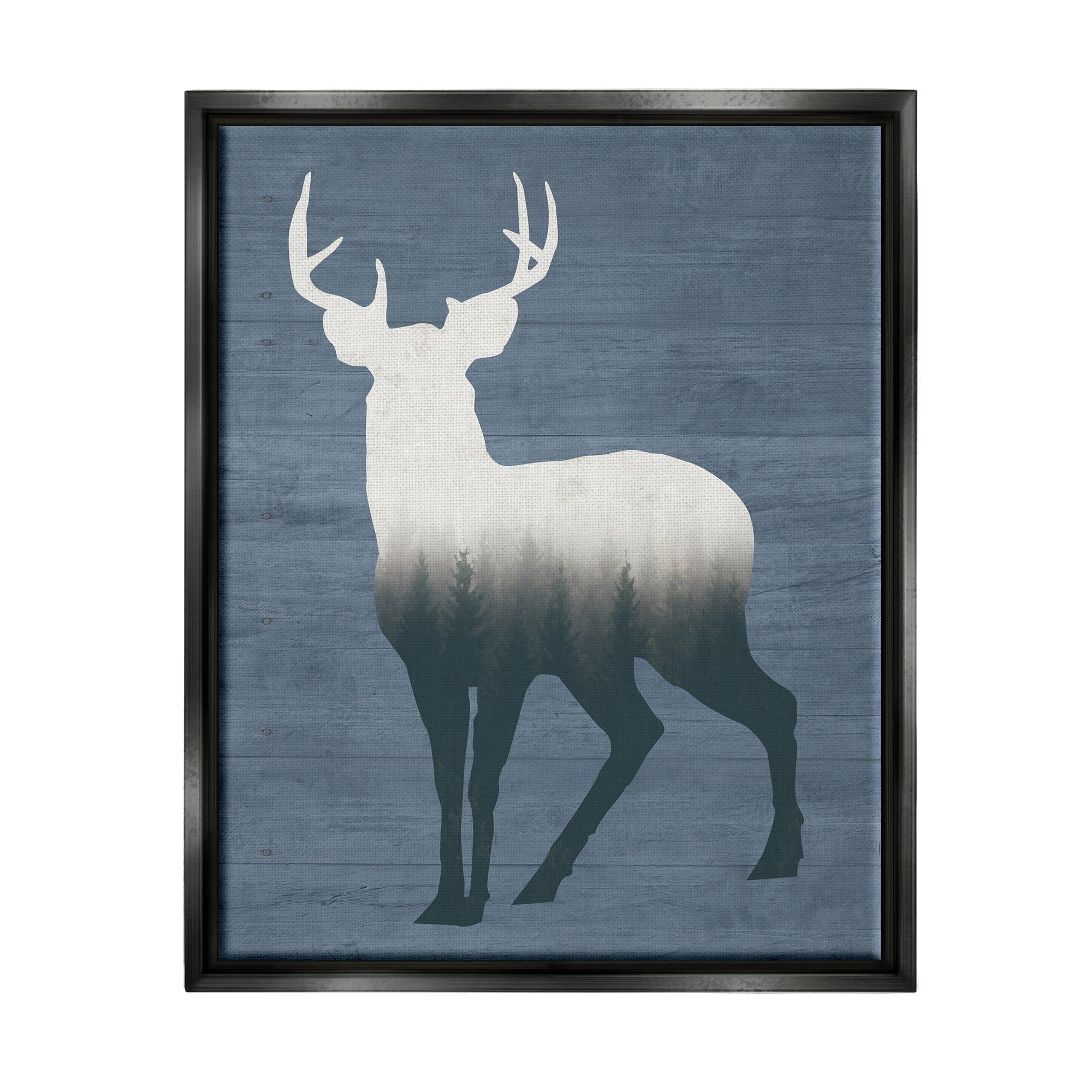 Stupell Industries Rustic Deer Silhouette Cabin Style Grain Pattern Graphic Art Jet Black Floating Framed Canvas Print Wall Art, Design by Lettered and Lined
