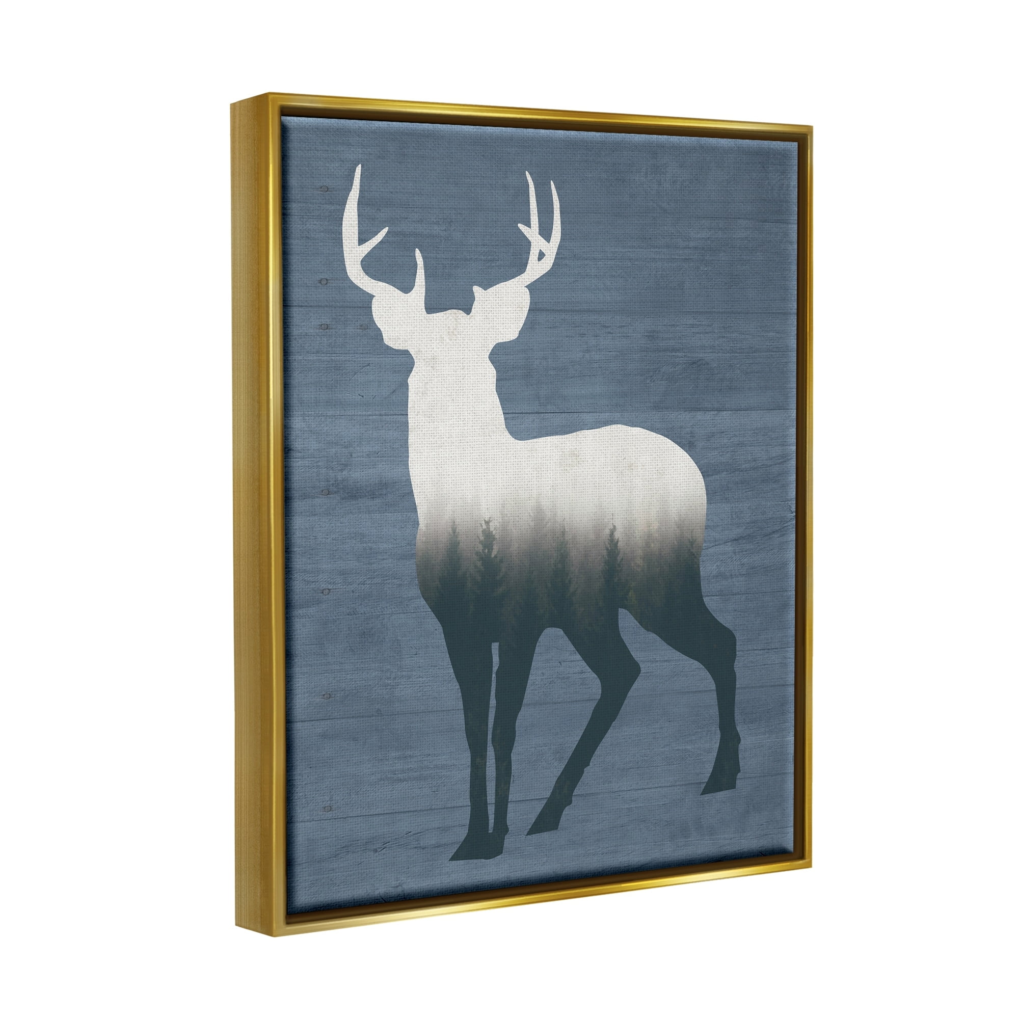 Stupell Industries Rustic Deer Silhouette Cabin Style Grain Pattern Graphic Art Metallic Gold Floating Framed Canvas Print Wall Art, Design by Lettered and Lined