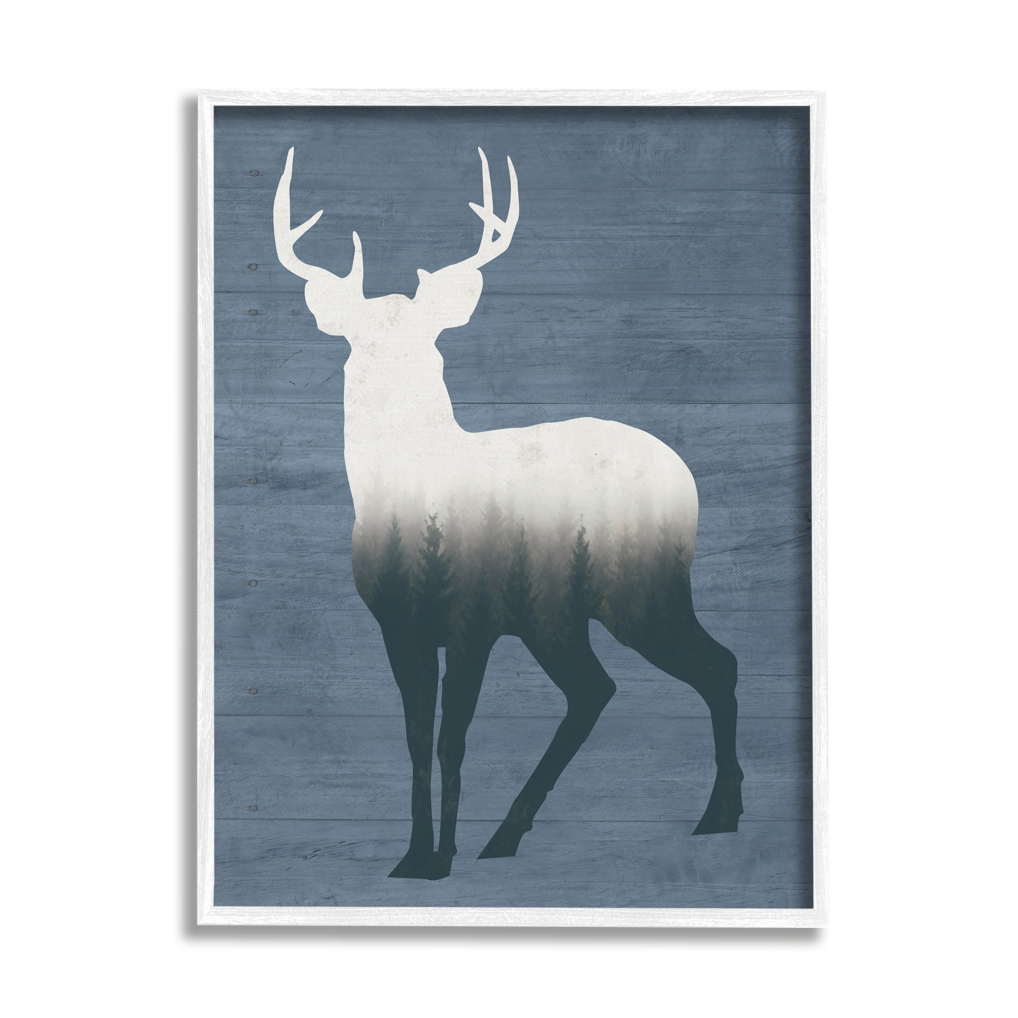 Stupell Industries Rustic Deer Silhouette Cabin Style Grain Pattern Graphic Art White Framed Art Print Wall Art, Design by Lettered and Lined