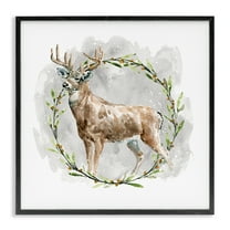 Stupell Industries Rustic Deer with Wreath Animals & Insects Painting Black Framed Art Prints Wall Art, 12 x 12