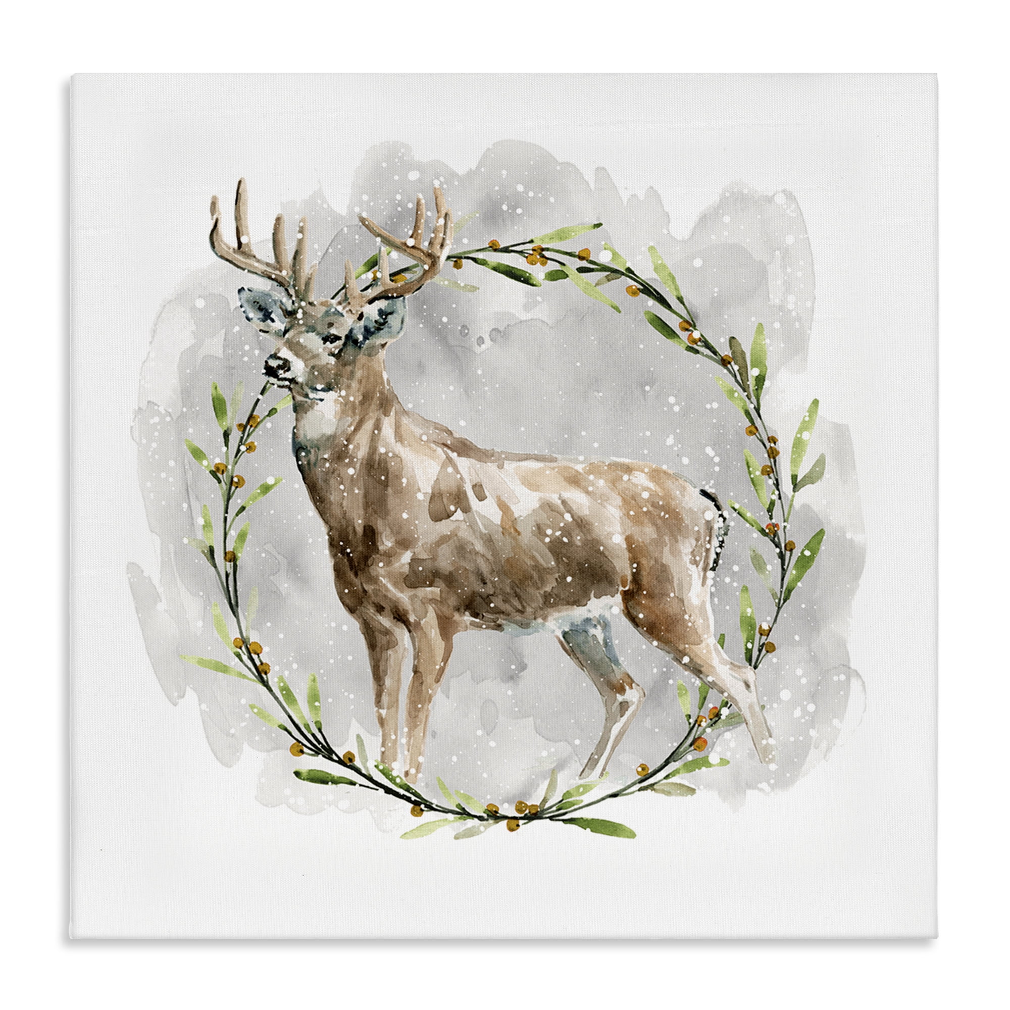 Stupell Industries Rustic Deer with Wreath Animals & Insects Painting Gallery Wrapped Canvas Art Prints Wall Art, 30 x 30