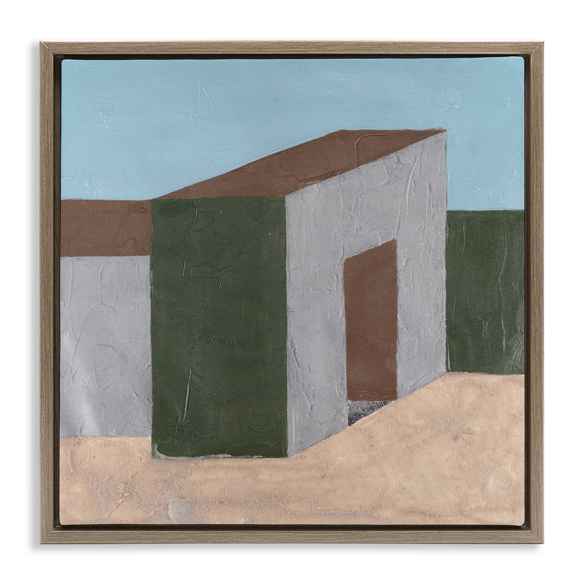 Stupell Industries Rustic Desert Building Buildings & Architecture Painting Brown Floater Framed Canvas Art Print Wall Art, 18 x 18