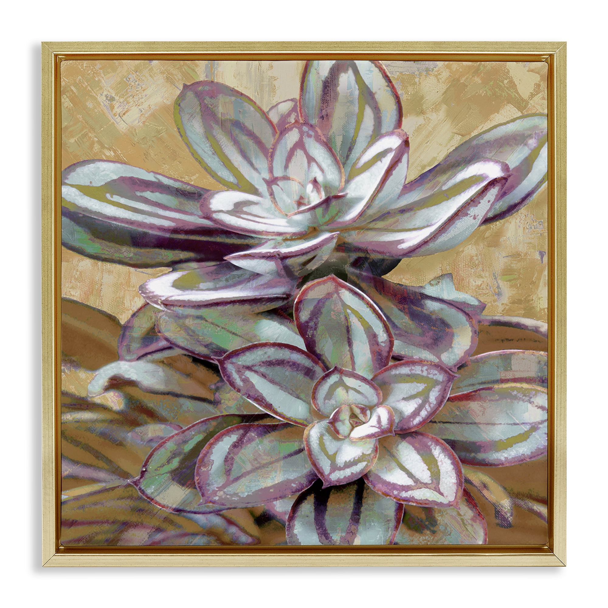 Stupell Industries Rustic Desert Succulents Plants & Flowers Painting Gold Floater Framed Canvas Art Print Wall Art, 25 x 25