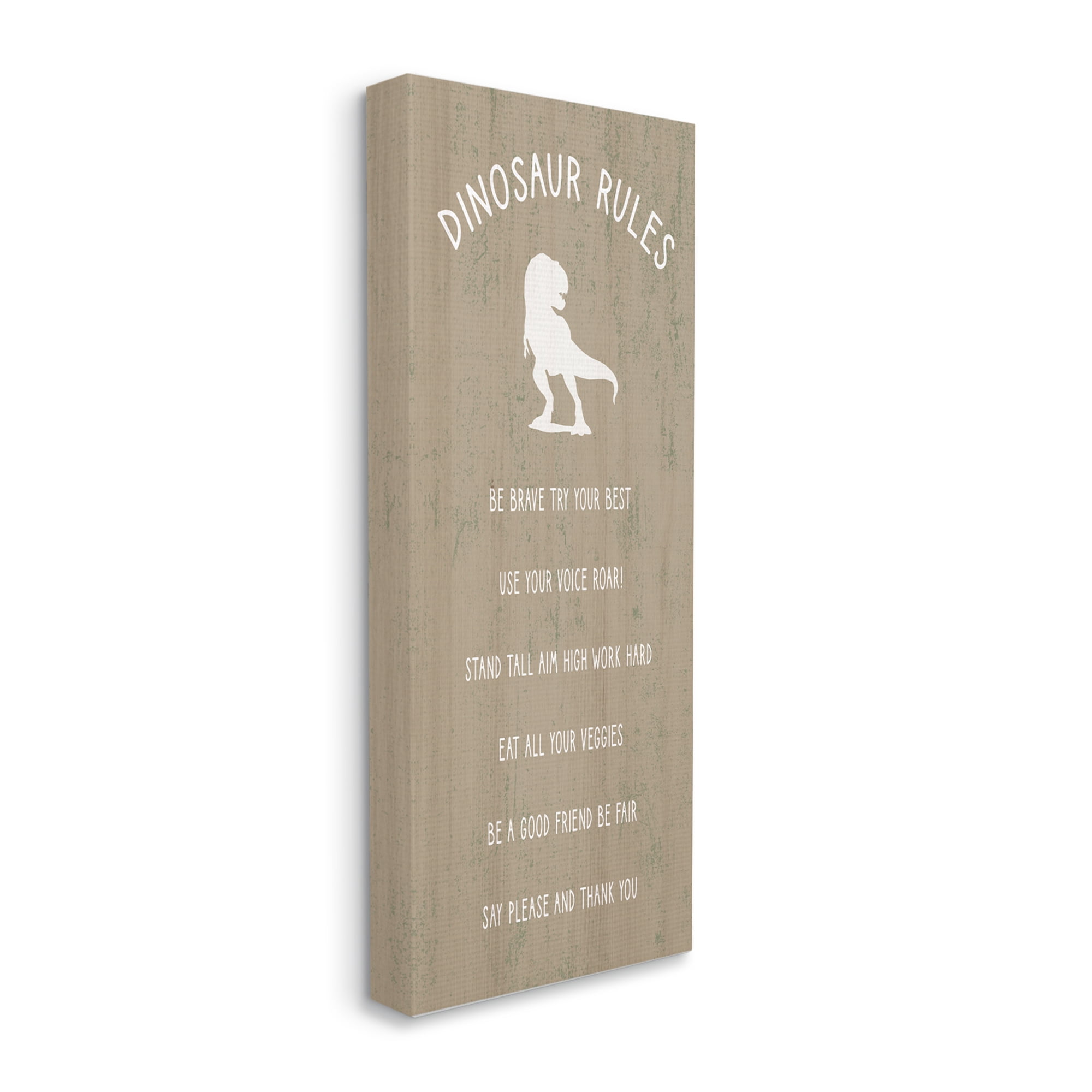 Stupell Industries Rustic Dinosaur Rules List of Motivational Phrases Inspirational Painting Gallery Wrapped Canvas Print Wall Art, 17 x 40