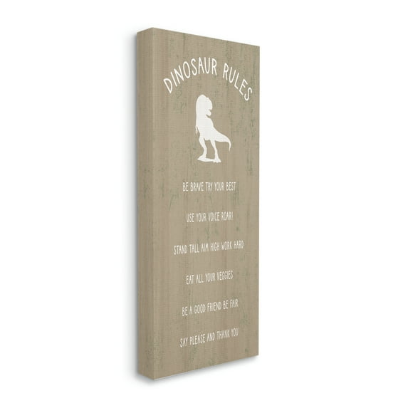 Stupell Industries Rustic Dinosaur Rules List of Motivational Phrases Inspirational Painting Gallery Wrapped Canvas Print Wall Art, 17 x 40