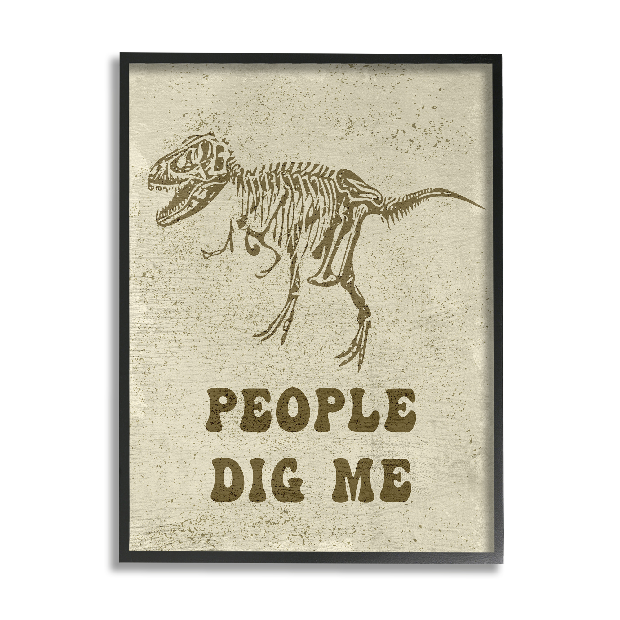 Stupell Industries Rustic Dinosaur Skeleton T-Rex People Dig Me Animals & Insects Painting Black Framed Art Print Wall Art, 16 x 20