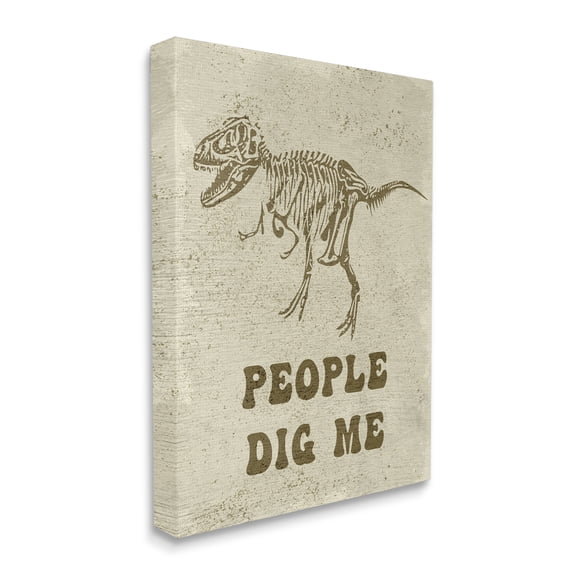 Stupell Industries Rustic Dinosaur Skeleton T-Rex People Dig Me Animals & Insects Painting Gallery Wrapped Canvas Print Wall Art, 16 x 20