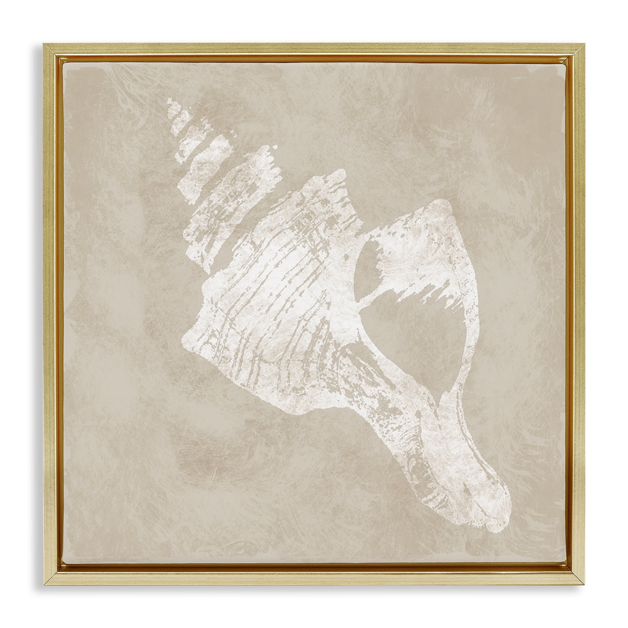 Stupell Industries Rustic Distressed Conch Nautical & Beach Painting Gold Floater Framed Canvas Art Print Wall Art, 25 x 25