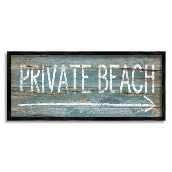 Stupell Industries Rustic Distressed Private Beach Sign Right Arrow Direction, 13 x 30, Designed by Jennifer Pugh