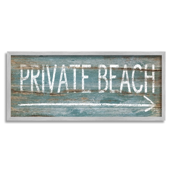 Stupell Industries Rustic Distressed Private Beach Sign Right Arrow Direction, 13 x 30, Designed by Jennifer Pugh