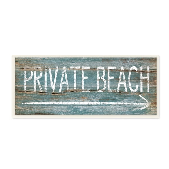 Stupell Industries Rustic Distressed Private Beach Sign Right Arrow Direction, 7 x 17, Designed by Jennifer Pugh