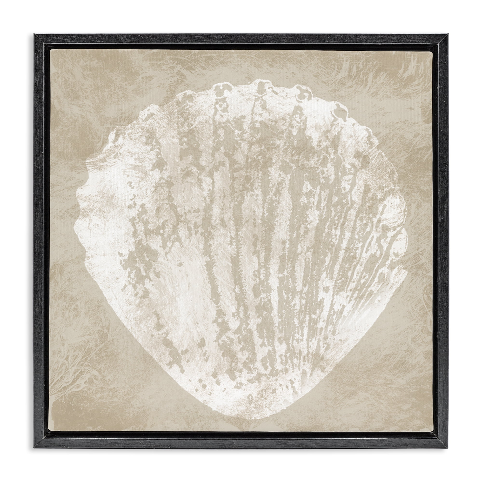Stupell Industries Rustic Distressed Seashell Nautical & Beach Painting Black Floater Framed Canvas Art Print Wall Art, 25 x 25