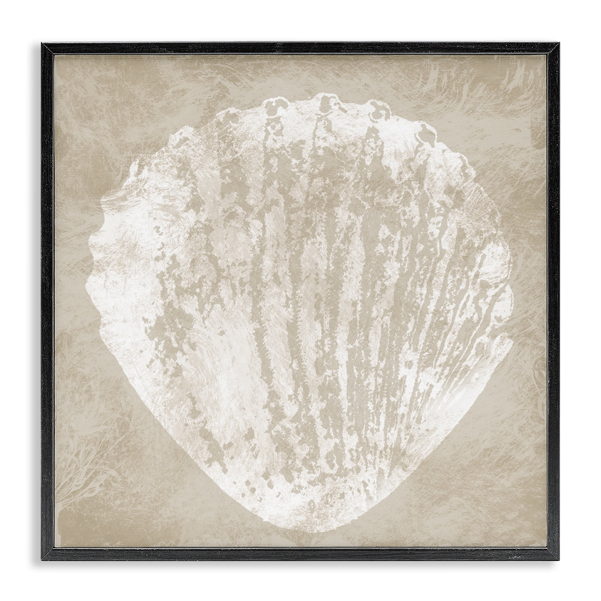 Stupell Industries Rustic Distressed Seashell Nautical & Beach Painting Black Framed Art Print Wall Art, 12 x 12