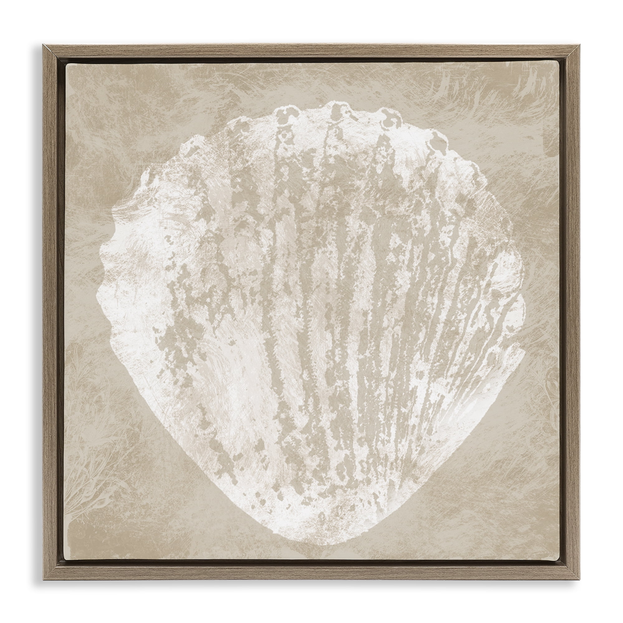Stupell Industries Rustic Distressed Seashell Nautical & Beach Painting Brown Floater Framed Canvas Art Print Wall Art, 25 x 25