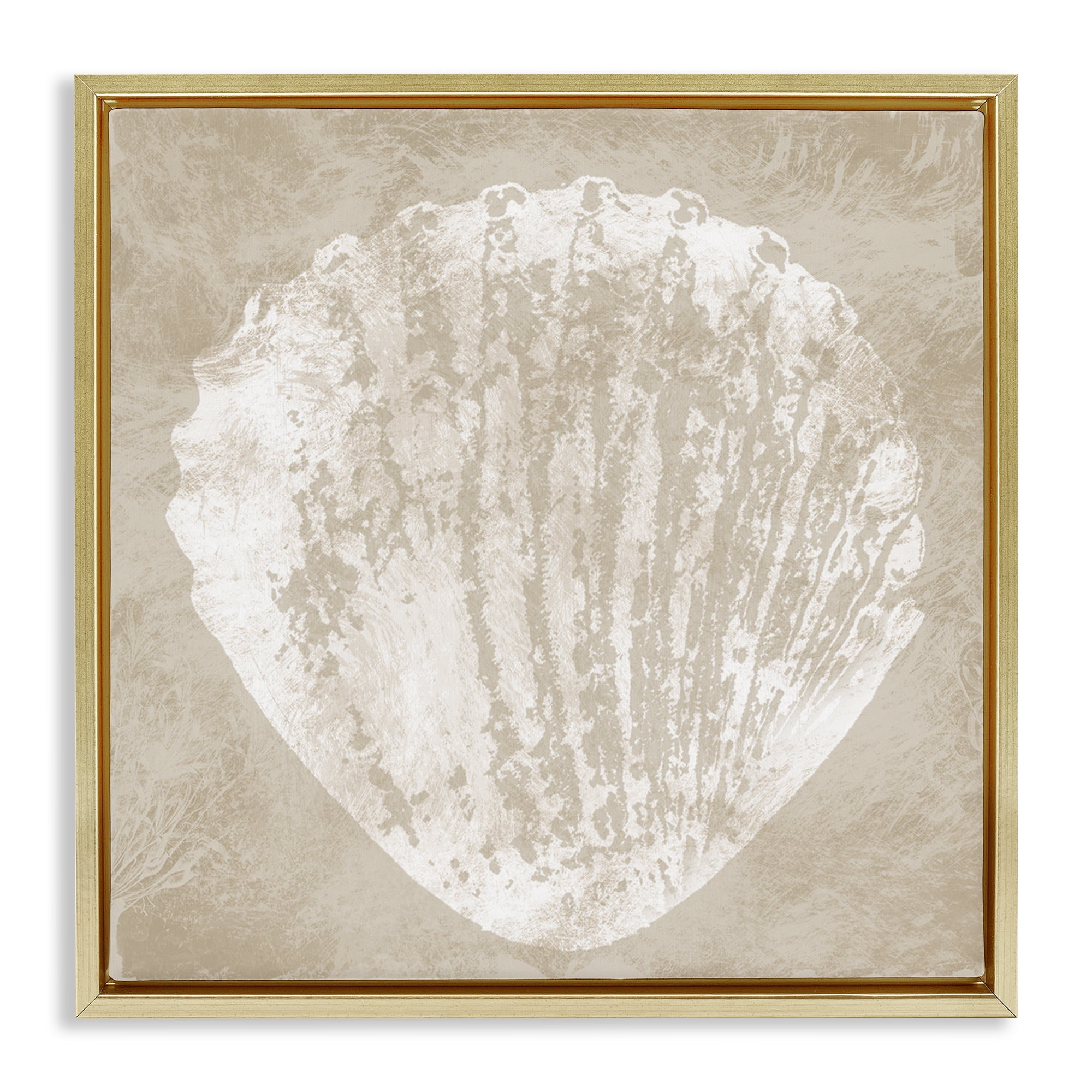 Stupell Industries Rustic Distressed Seashell Nautical & Beach Painting Gold Floater Framed Canvas Art Print Wall Art, 18 x 18