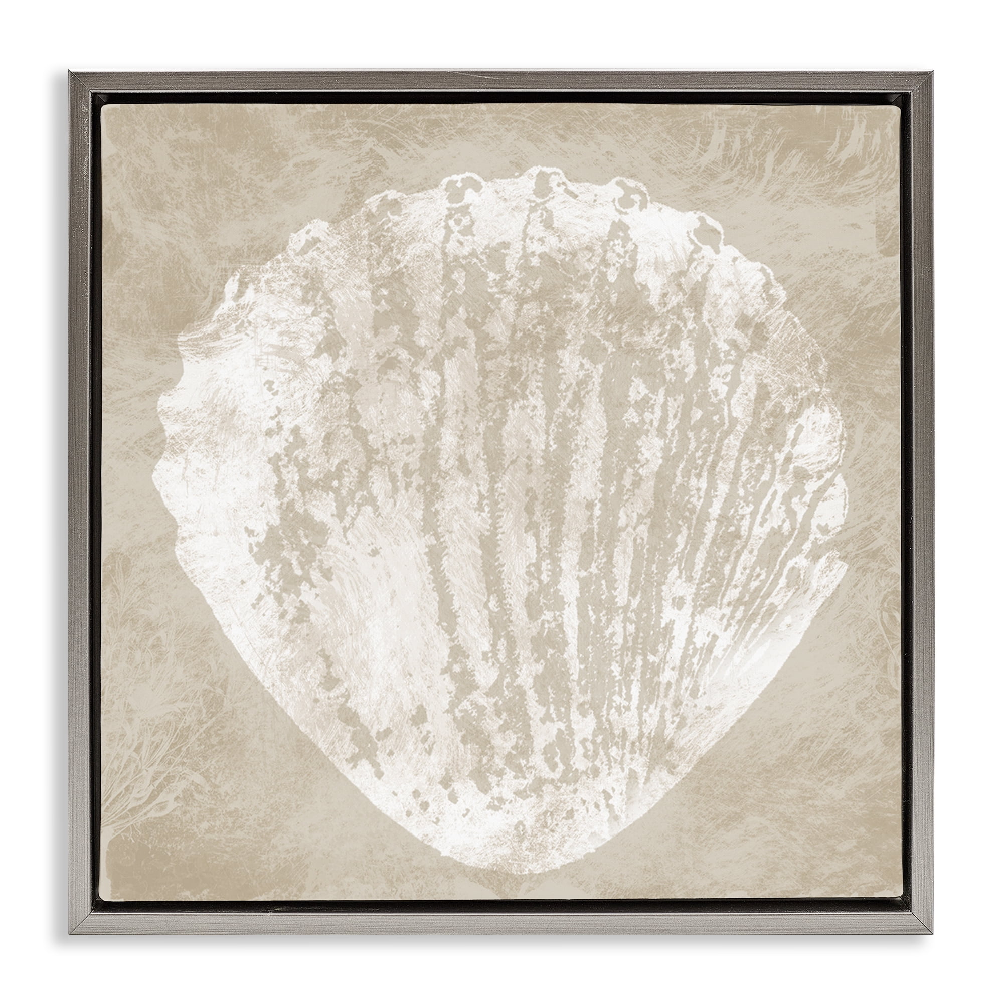 Stupell Industries Rustic Distressed Seashell Nautical & Beach Painting Gray Floater Framed Canvas Art Print Wall Art, 18 x 18