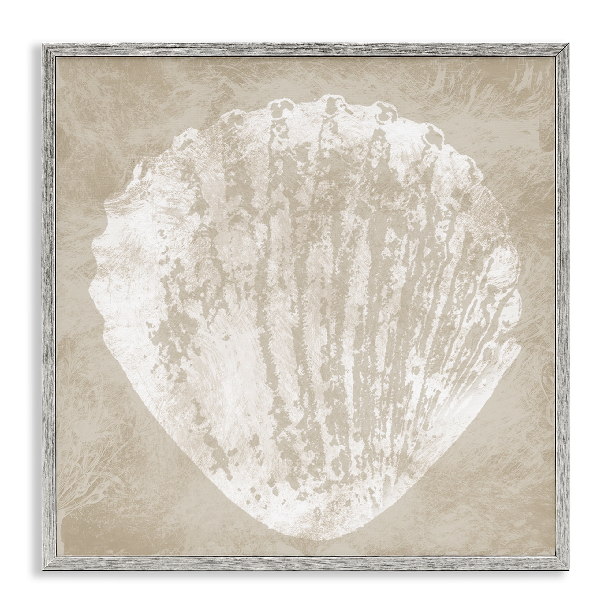 Stupell Industries Rustic Distressed Seashell Nautical & Beach Painting Gray Framed Art Print Wall Art, 12 x 12