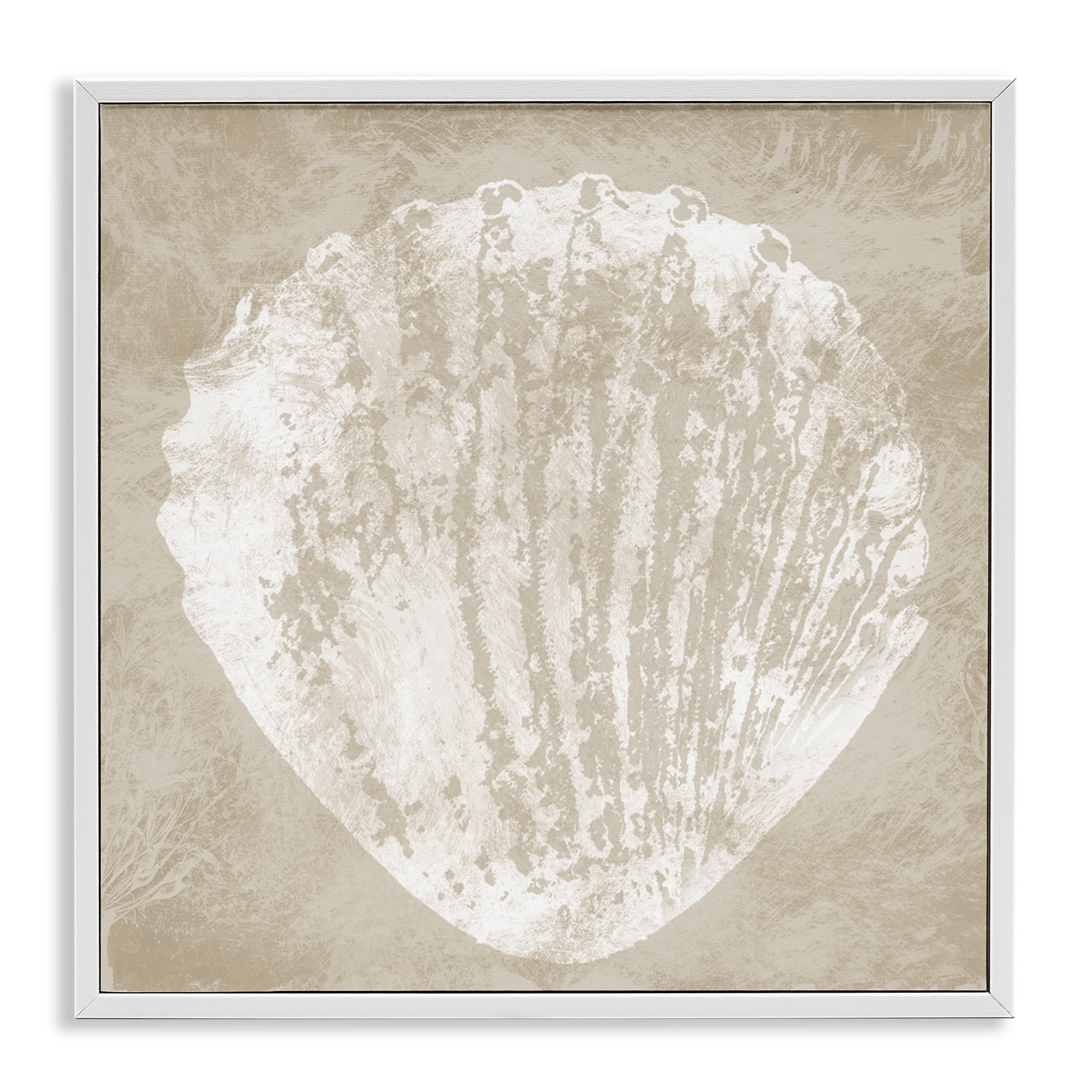 Stupell Industries Rustic Distressed Seashell Nautical & Beach Painting White Framed Art Print Wall Art, 12 x 12