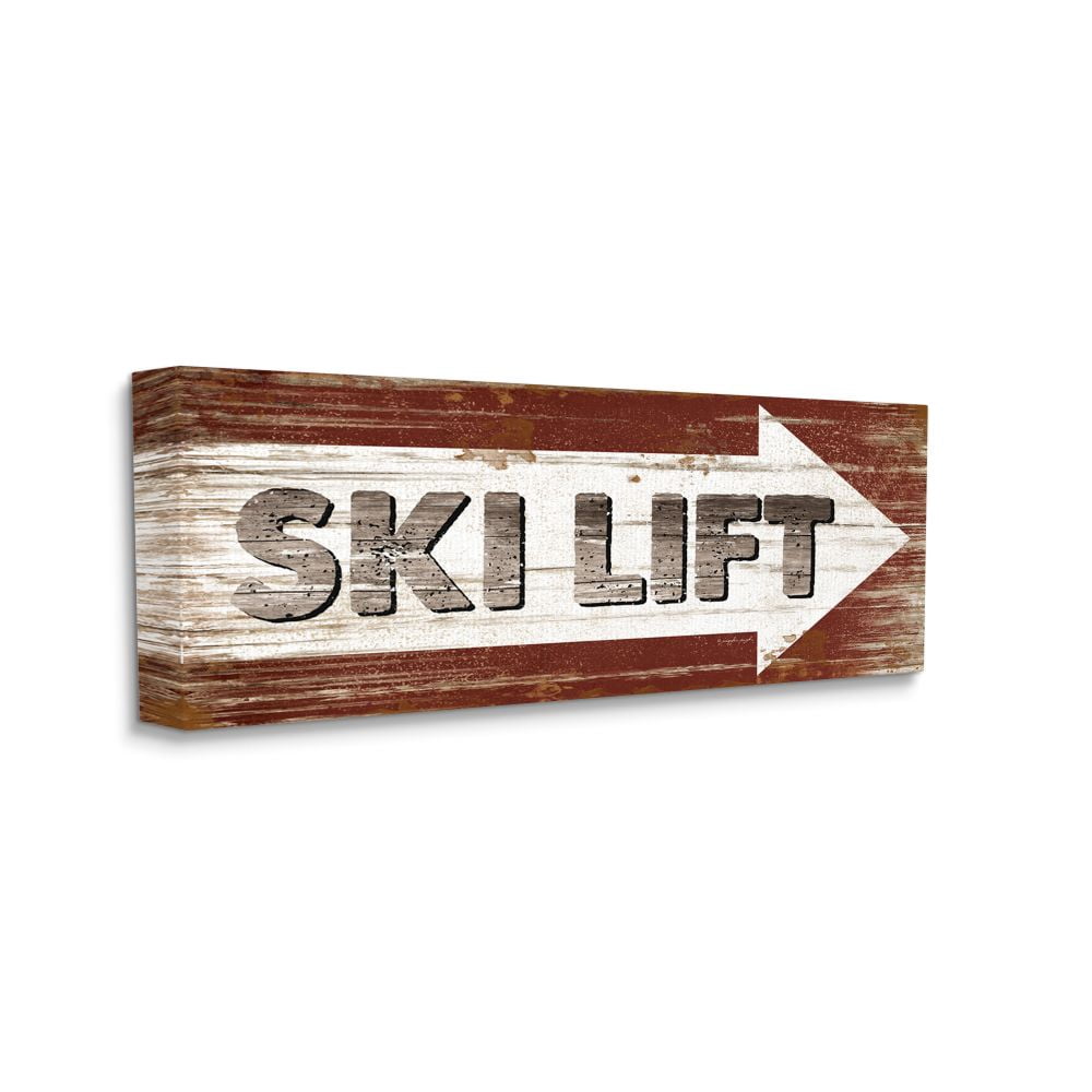 Stupell Industries Rustic Distressed Ski Lift Directional Sign Brown White Designed by Jennifer Pugh
