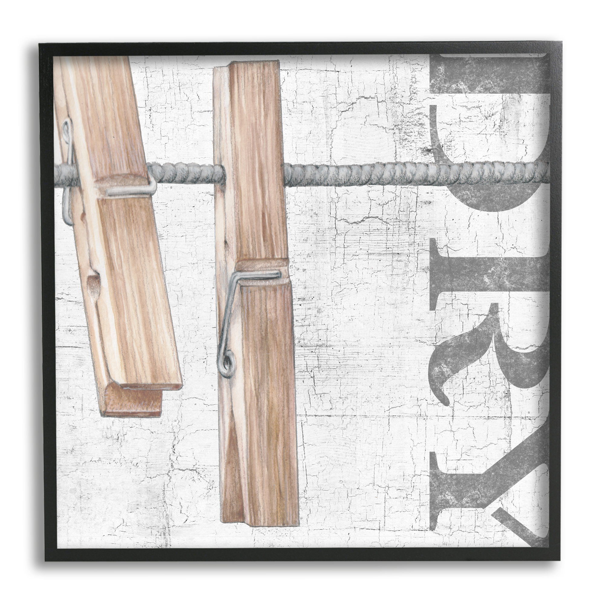 Stupell Industries Rustic Dry Clothespins Typography Painting Black Framed Art Print Wall Art, 17 x 17