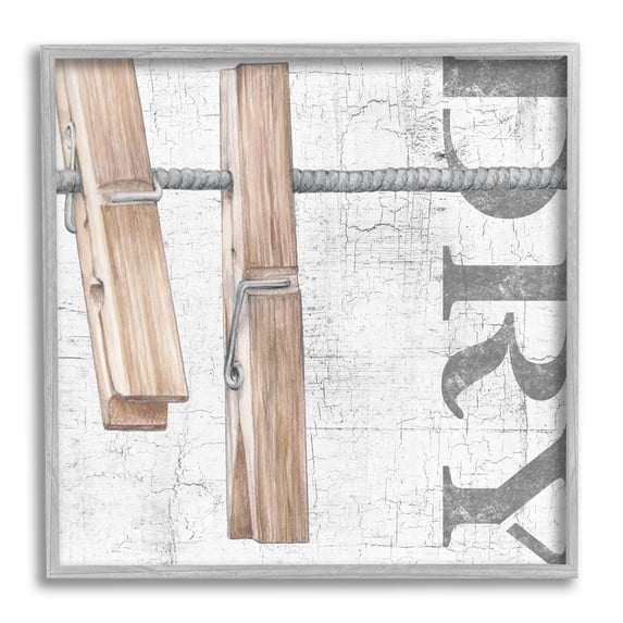 Stupell Industries Rustic Dry Clothespins Typography Painting Gray Framed Art Print Wall Art, 17 x 17