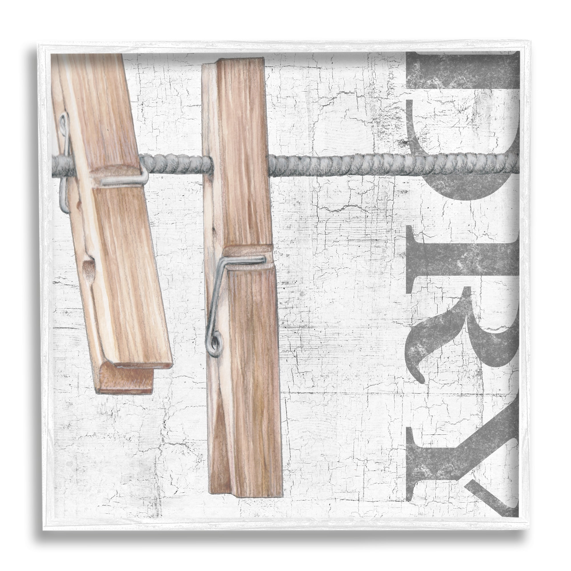 Stupell Industries Rustic Dry Clothespins Typography Painting White Framed Art Print Wall Art, 12 x 12